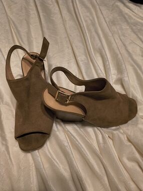 Women's Brown Suede Peep-Toe Slingback Wedge Sandals